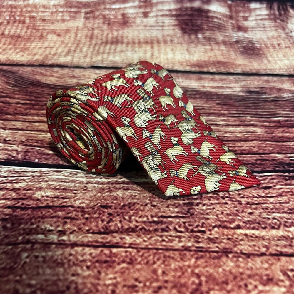 Beaufort Italian 100% Silk Skinny Tie Dachshund Doxie Weiner Dog Red 57"x4"